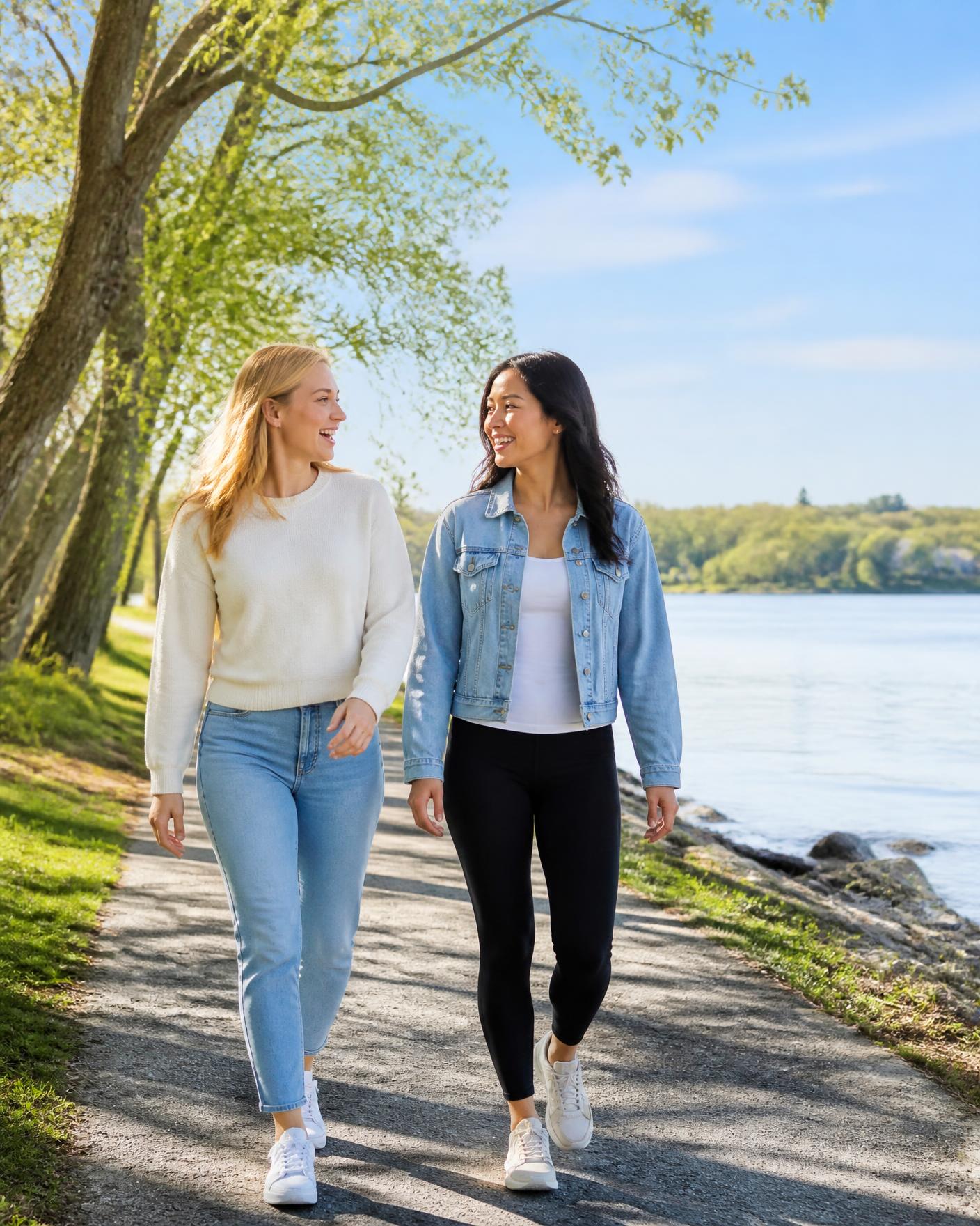 Menschen gehen zusammen im Herbstlicht